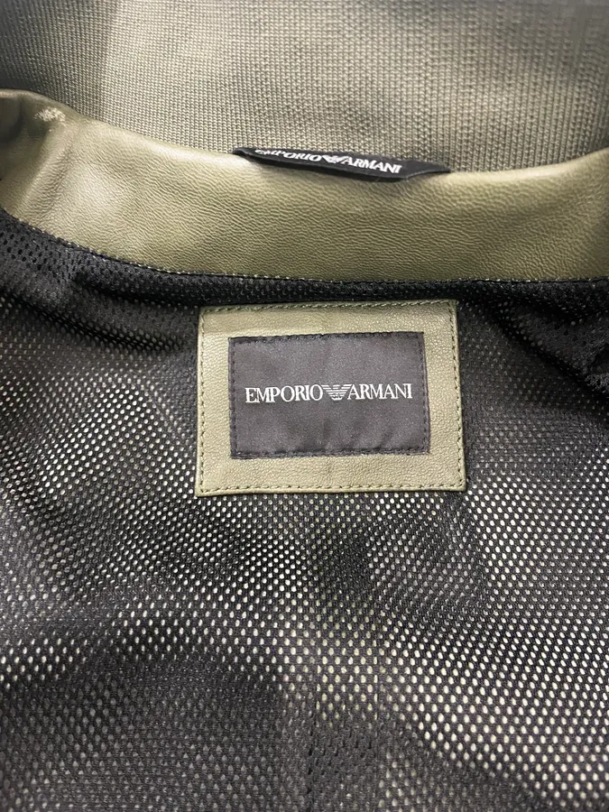 SS2017 Emporio Armani Camo Sleeves Green Leather Bomber Jacket - Image 8
