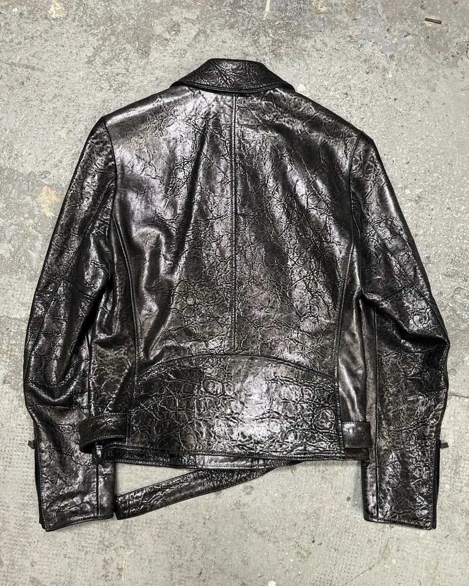 SS2017 Emporio Armani Dark Grey Metalic Lamb Leather Jacket - Image 2