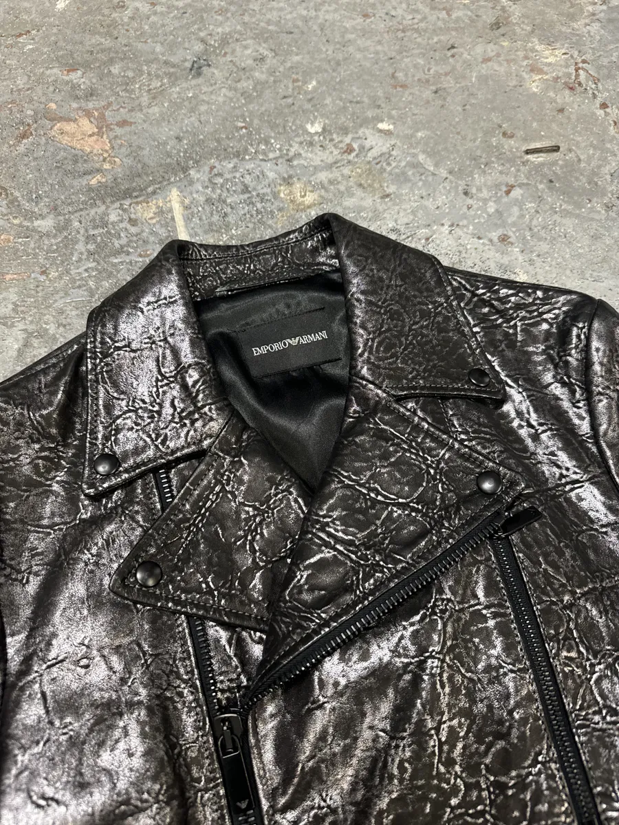 SS2017 Emporio Armani Dark Grey Metalic Lamb Leather Jacket - Image 7