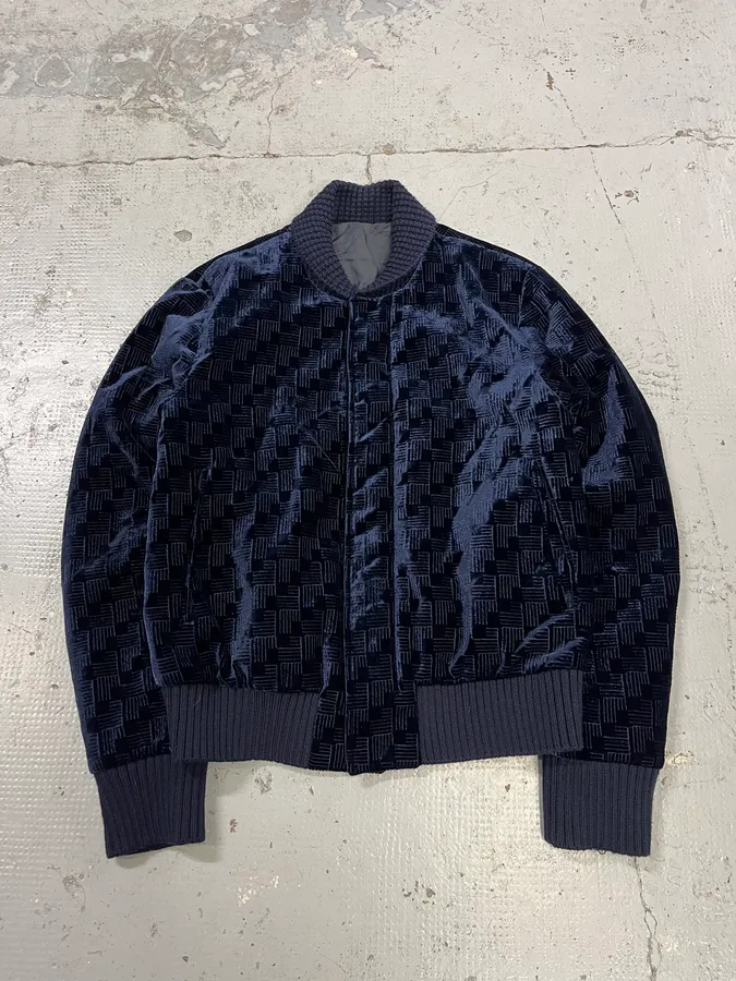 SS2017 Emporio Armani Velvet Textured Navy Bomber Jacket - Image 2