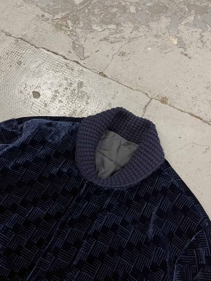 SS2017 Emporio Armani Velvet Textured Navy Bomber Jacket - Image 8