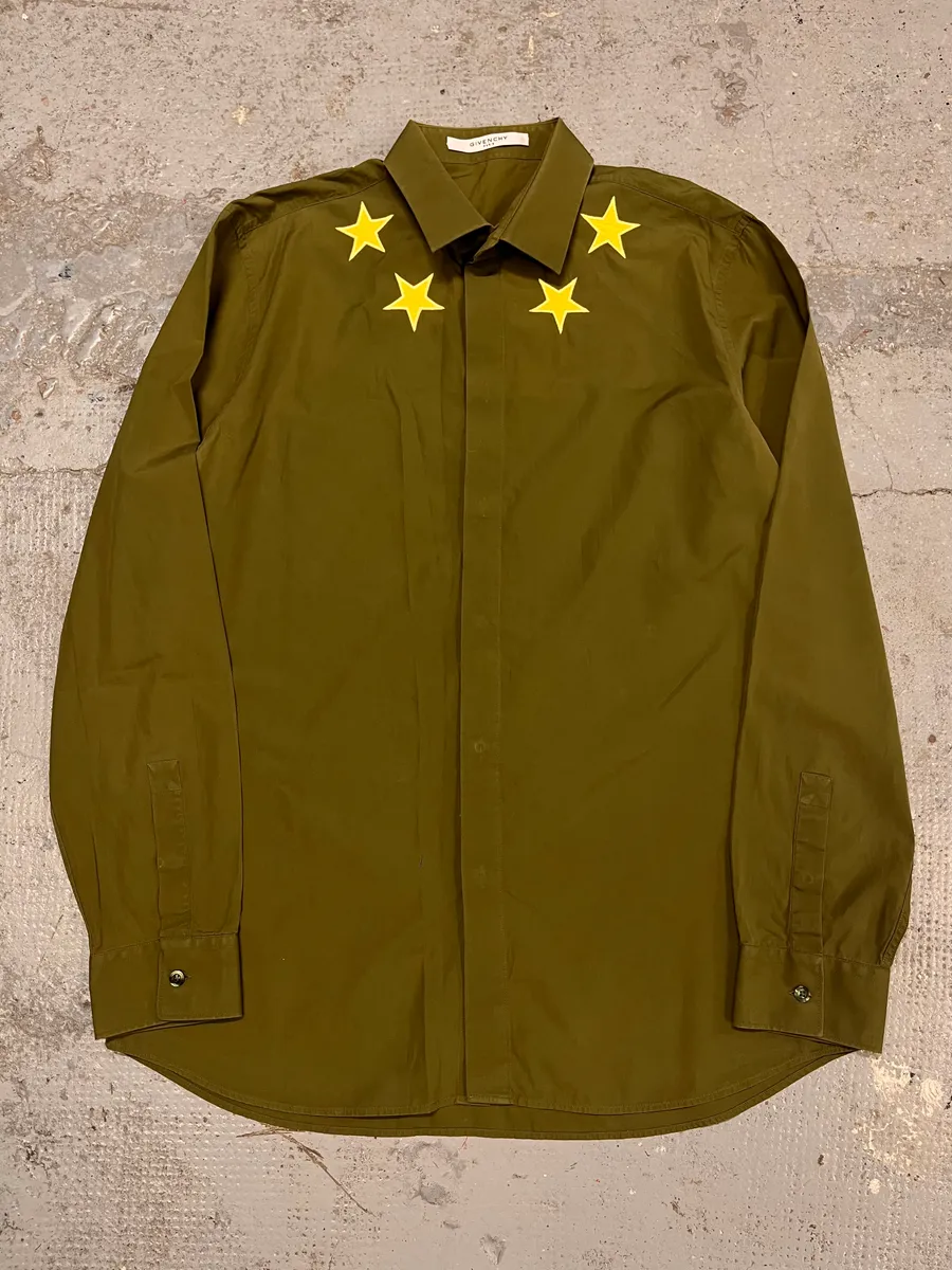 SS2017 Givenchy Embroidered Yellow Stars Khaki Shirt by Riccardo Tisci - Image 4