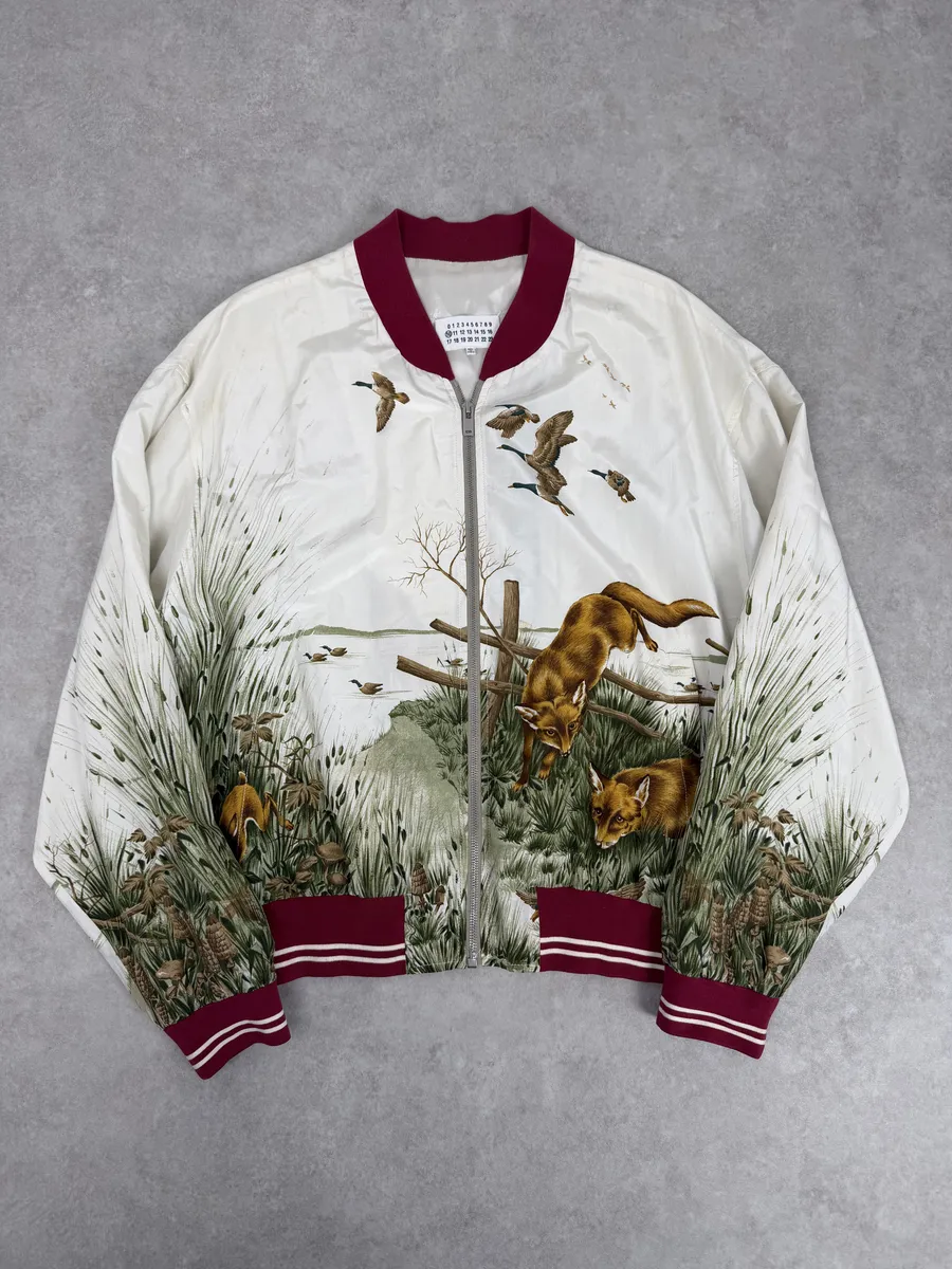 SS2017 Maison Margiela White Nature Fox Silk Bomber Jacket