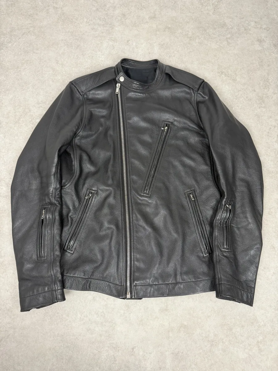 SS2017 Rick Owens Black Goat Leather Asymmetrical Jacket - Image 5