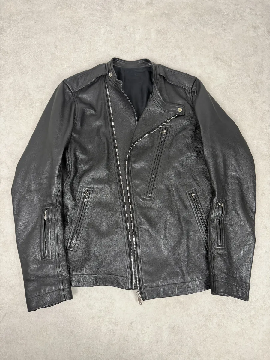 SS2017 Rick Owens Black Goat Leather Asymmetrical Jacket - Image 6