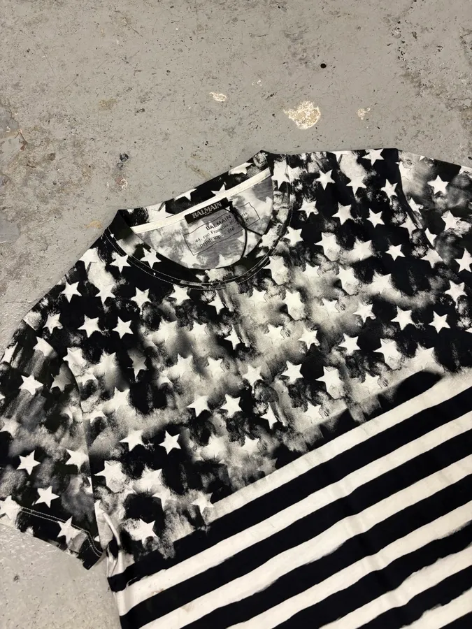 SS2018 Balmain Black & White Contemporary Flag Tee-Shirt - Image 5