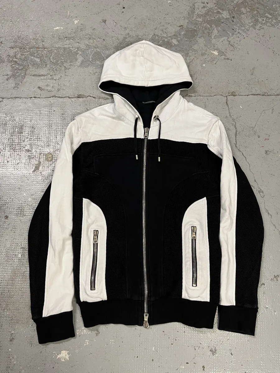 SS2018 Balmain Black & White Zip-up Hoodie