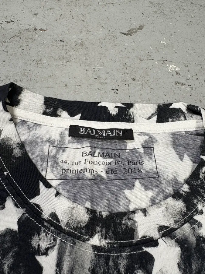 SS2018 Balmain Flag Star Black & White Tee-Shirt - Image 7