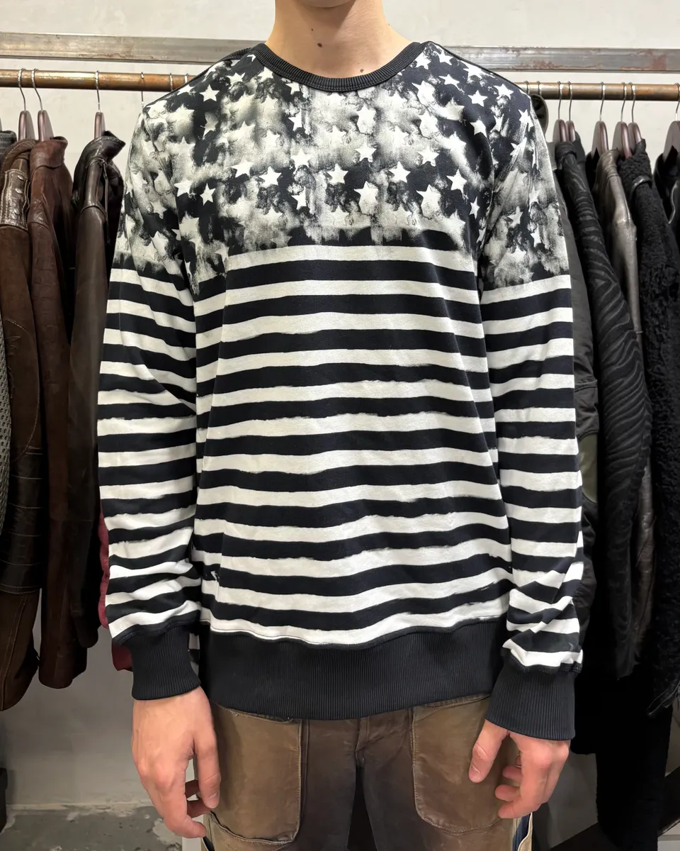 SS2018 Balmain USA Flag Black & White Striped Sweater - Image 2