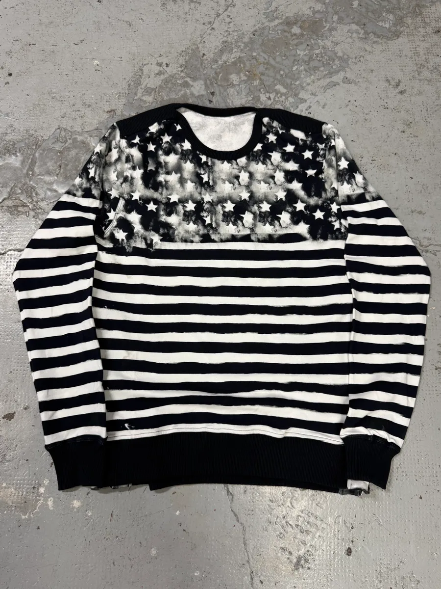 SS2018 Balmain USA Flag Black & White Striped Sweater