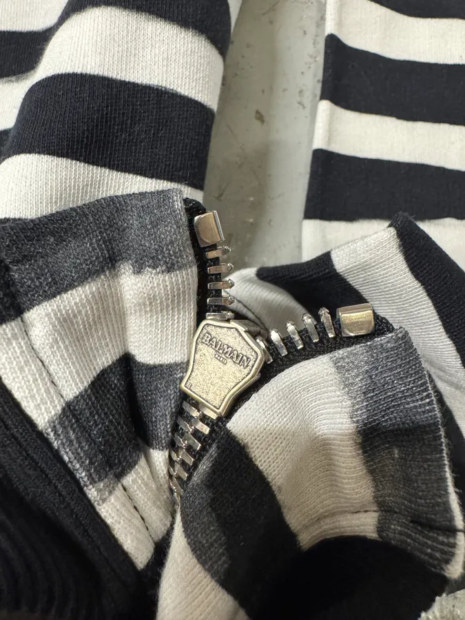 SS2018 Balmain USA Flag Black & White Striped Sweater - Image 9