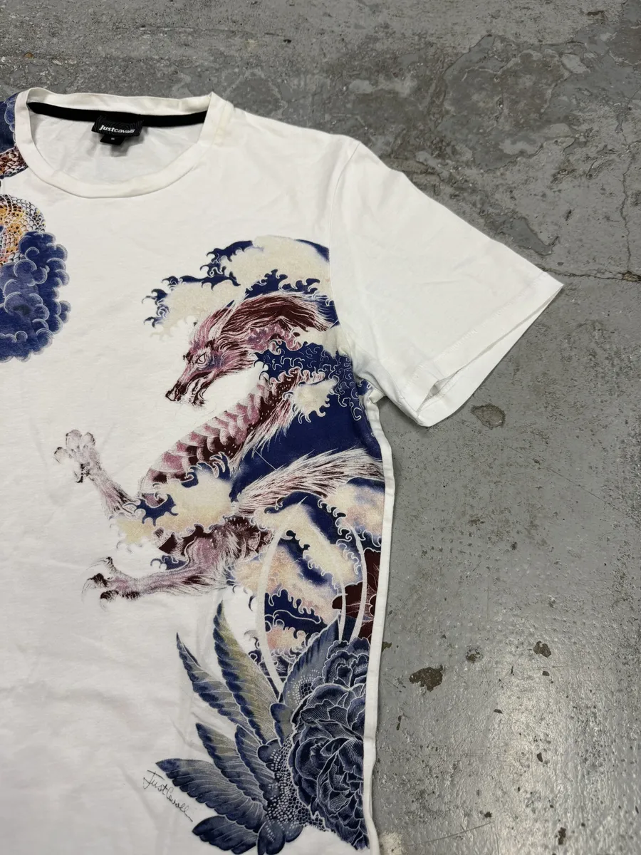 SS2018 Cavalli Asian Monsters Battle White T-Shirt - Image 10