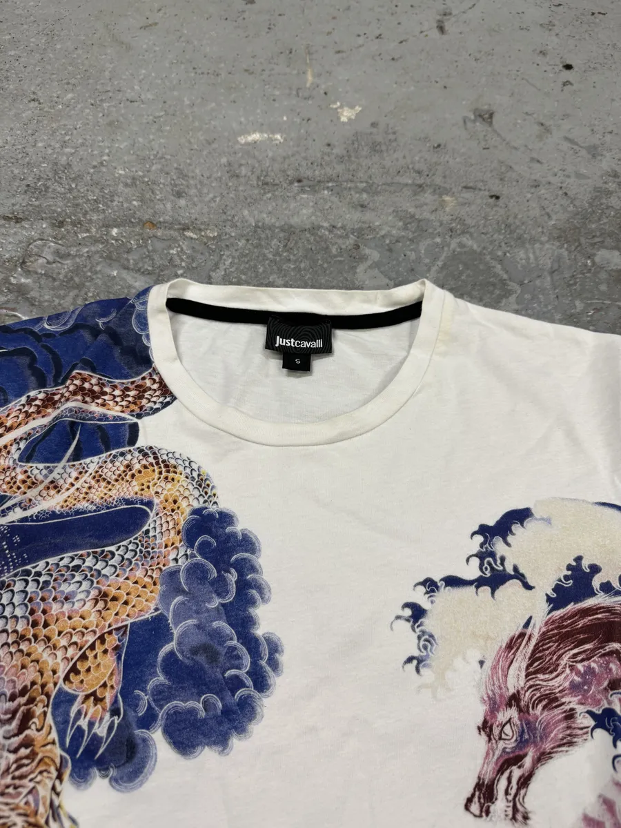 SS2018 Cavalli Asian Monsters Battle White T-Shirt - Image 4