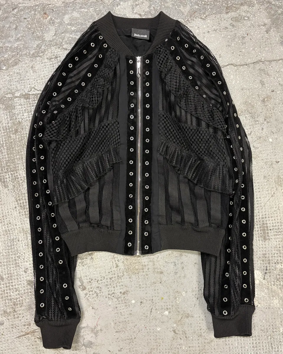 SS2018 Cavalli Eyeled Black Cropped Jacket