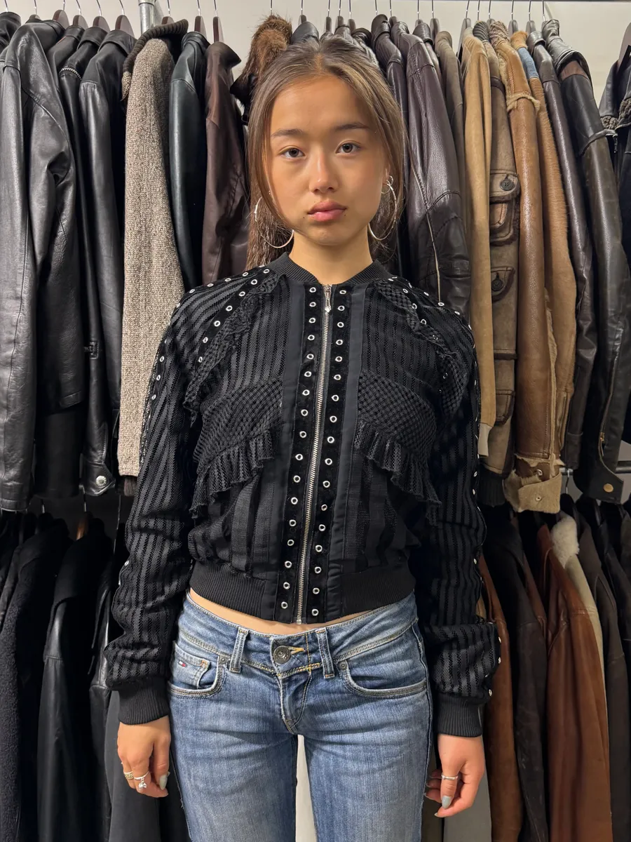 SS2018 Cavalli Eyeled Black Cropped Jacket - Image 2