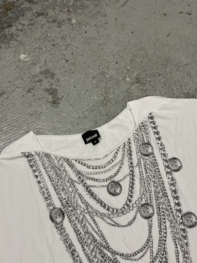 SS2018 Cavalli Necklaces Trompe L’Oeil White T-Shirt - Image 5