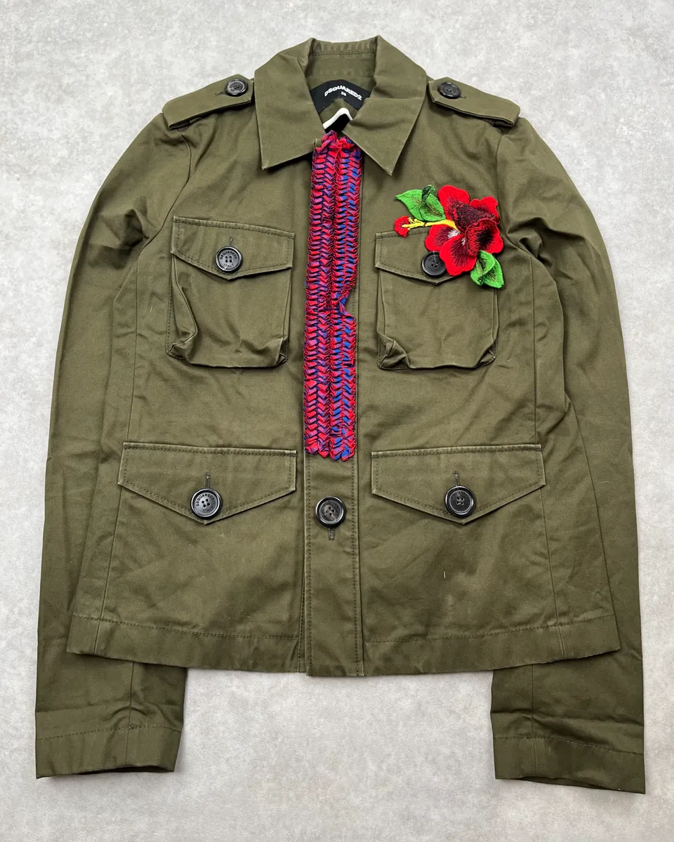 SS2018 Dsquared2 Olive Floral Embroidered Light Jacket - Image 4