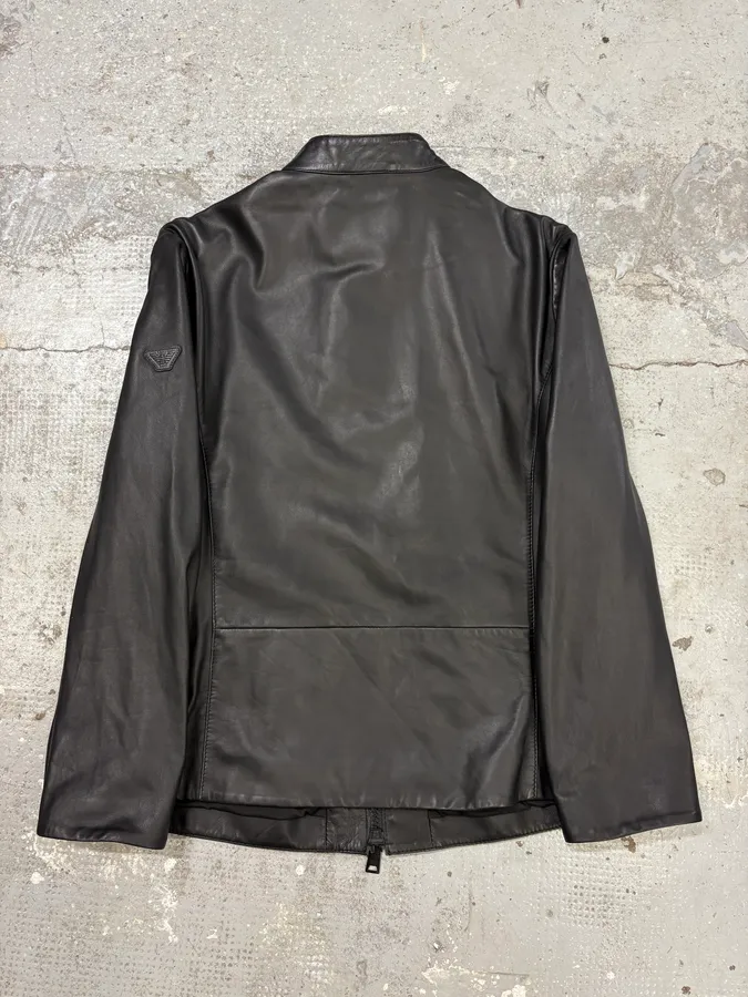 SS2018 Emporio Armani Black Minimalist Leather Jacket - Image 3