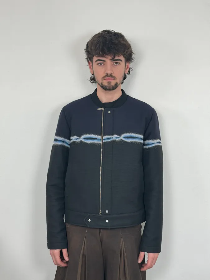 SS2018 Emporio Armani Navy Wave Lined Bomber Jacket - Image 2