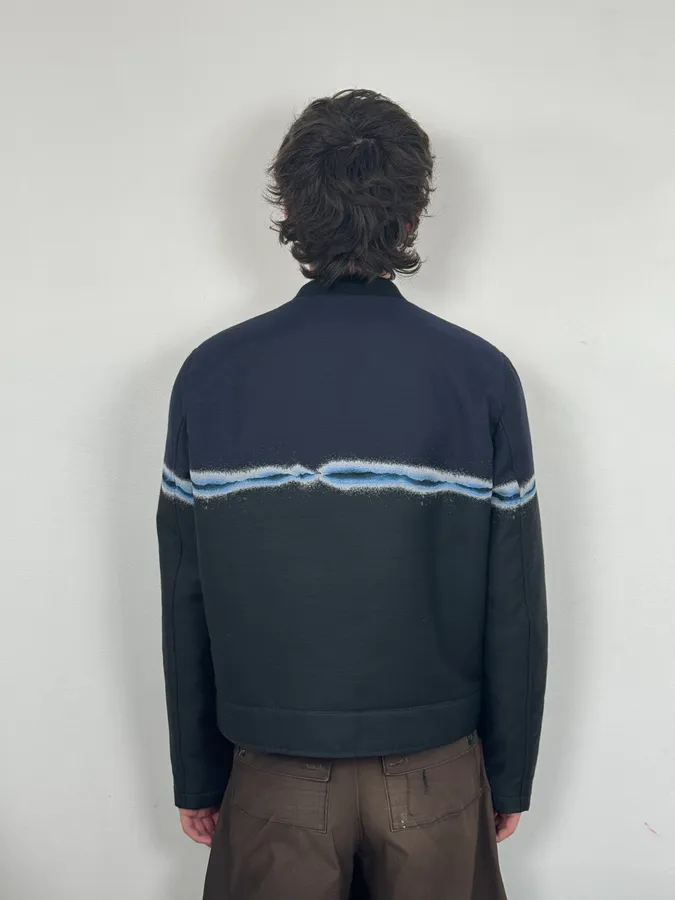SS2018 Emporio Armani Navy Wave Lined Bomber Jacket - Image 3