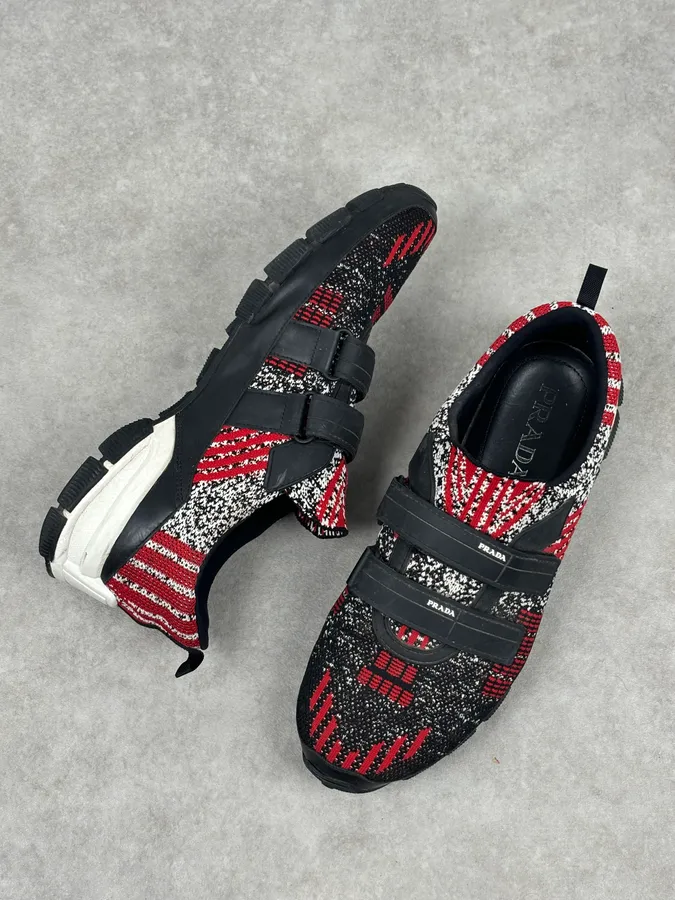 SS2018 Prada Red Black Knit Jacquard Low-Top Sneakers - Image 12