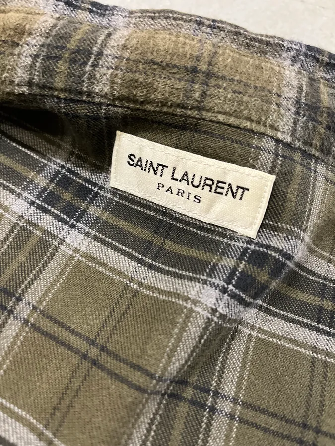 SS2018 Saint Laurent Khaki Green Tartan Shirt - Image 10