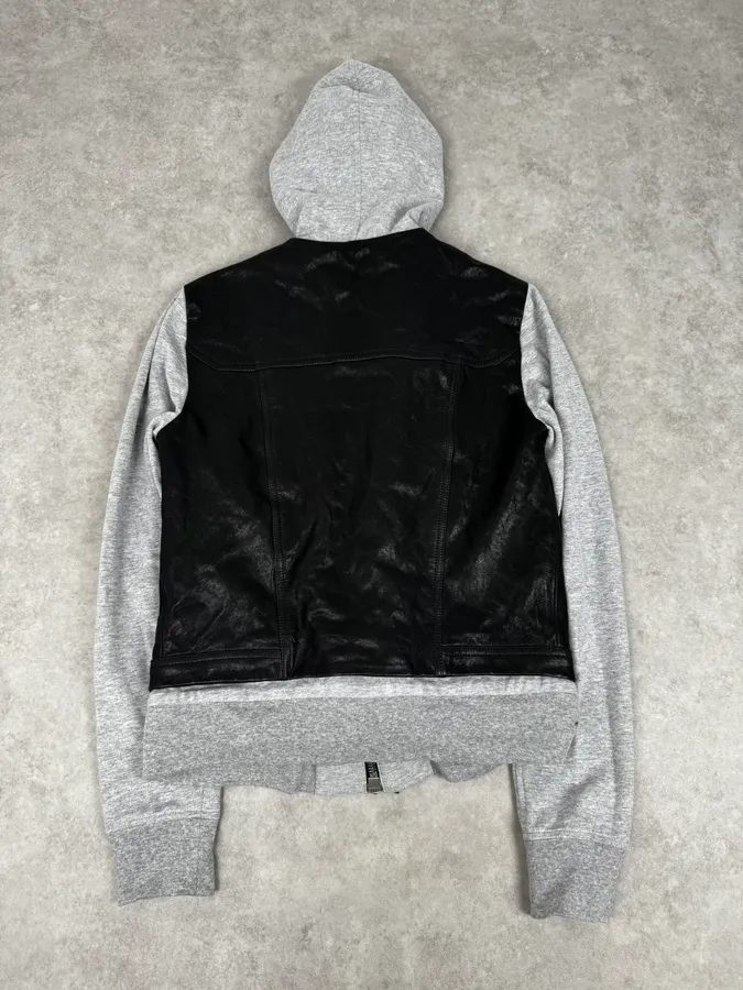 SS2019 Balmain Sample Grey & Black Horpist Leather Zip-Up Hooded Jacket - Image 5
