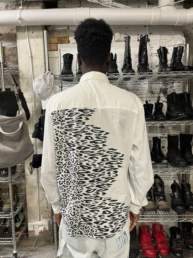 SS2019 Cavalli Black & White Asymmetrical Leopard Shirt - Image 2