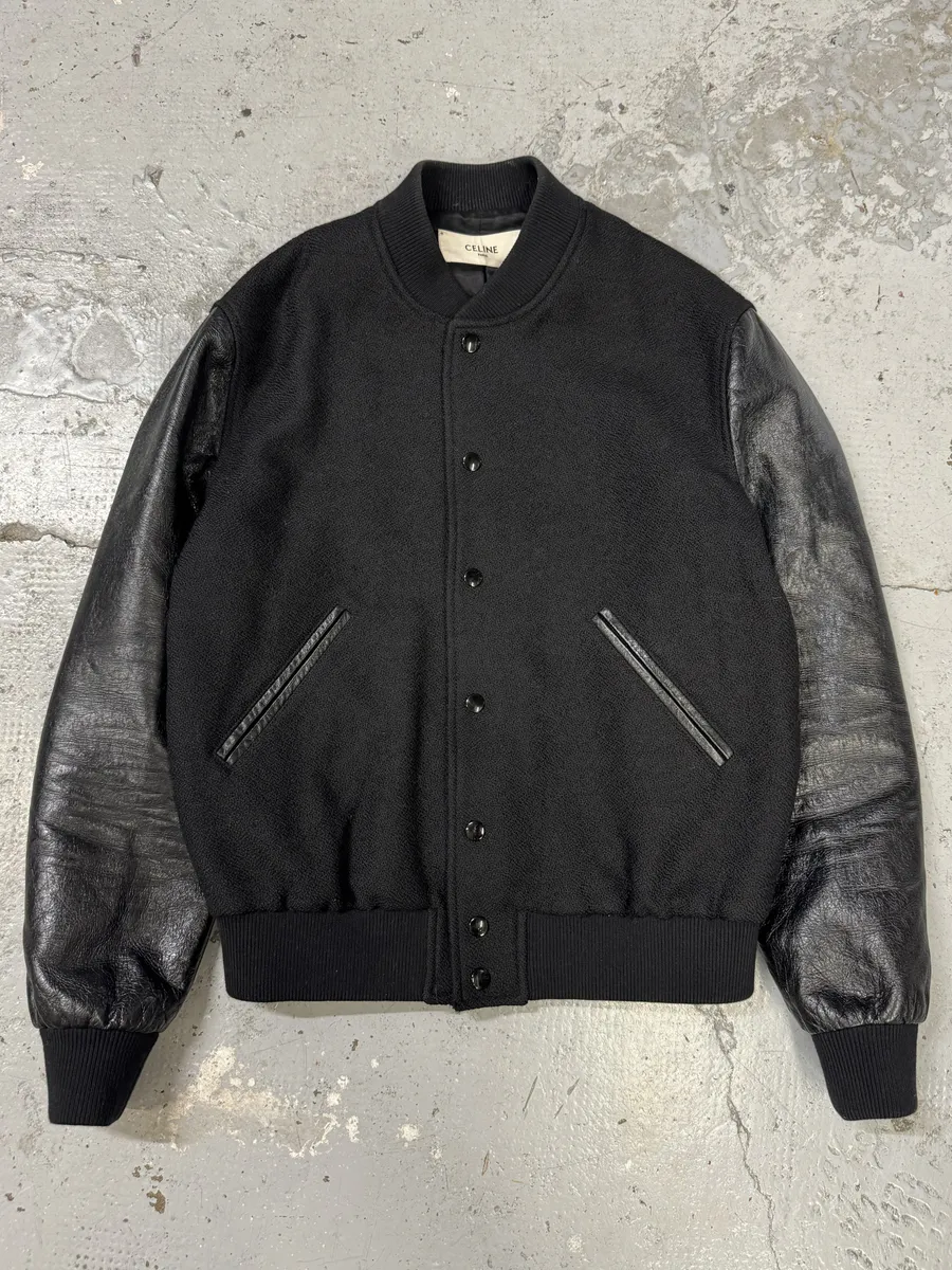 SS2019 Celine Black Varsity Teddy Leather Jacket by Hedi Slimane - Image 5