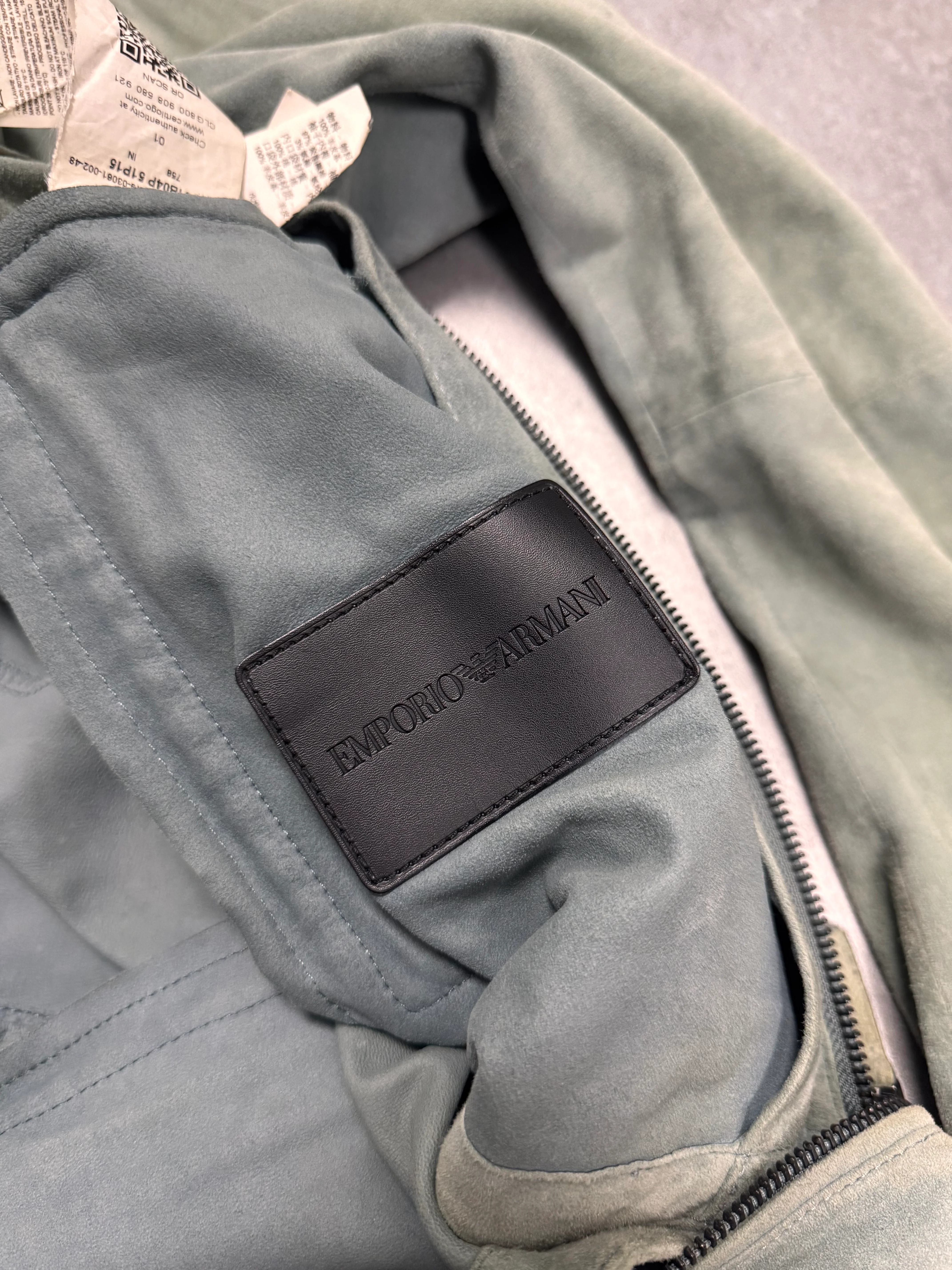 SS2019 Emporio Armani Alga Green Suede Leather Jacket - Image 8