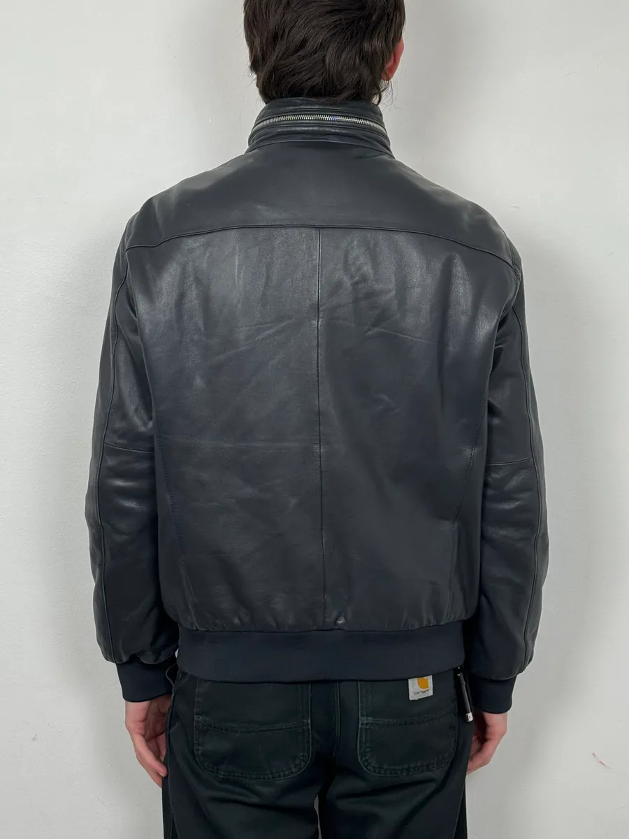 SS2019 Emporio Armani Black Leather Minimalist Jacket - Image 3