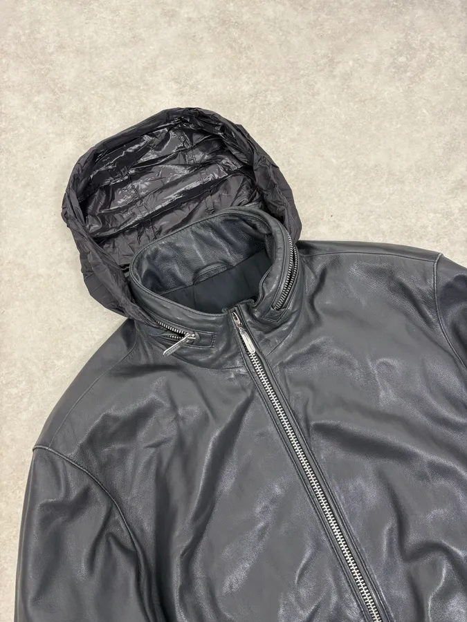 SS2019 Emporio Armani Black Leather Minimalist Jacket - Image 5