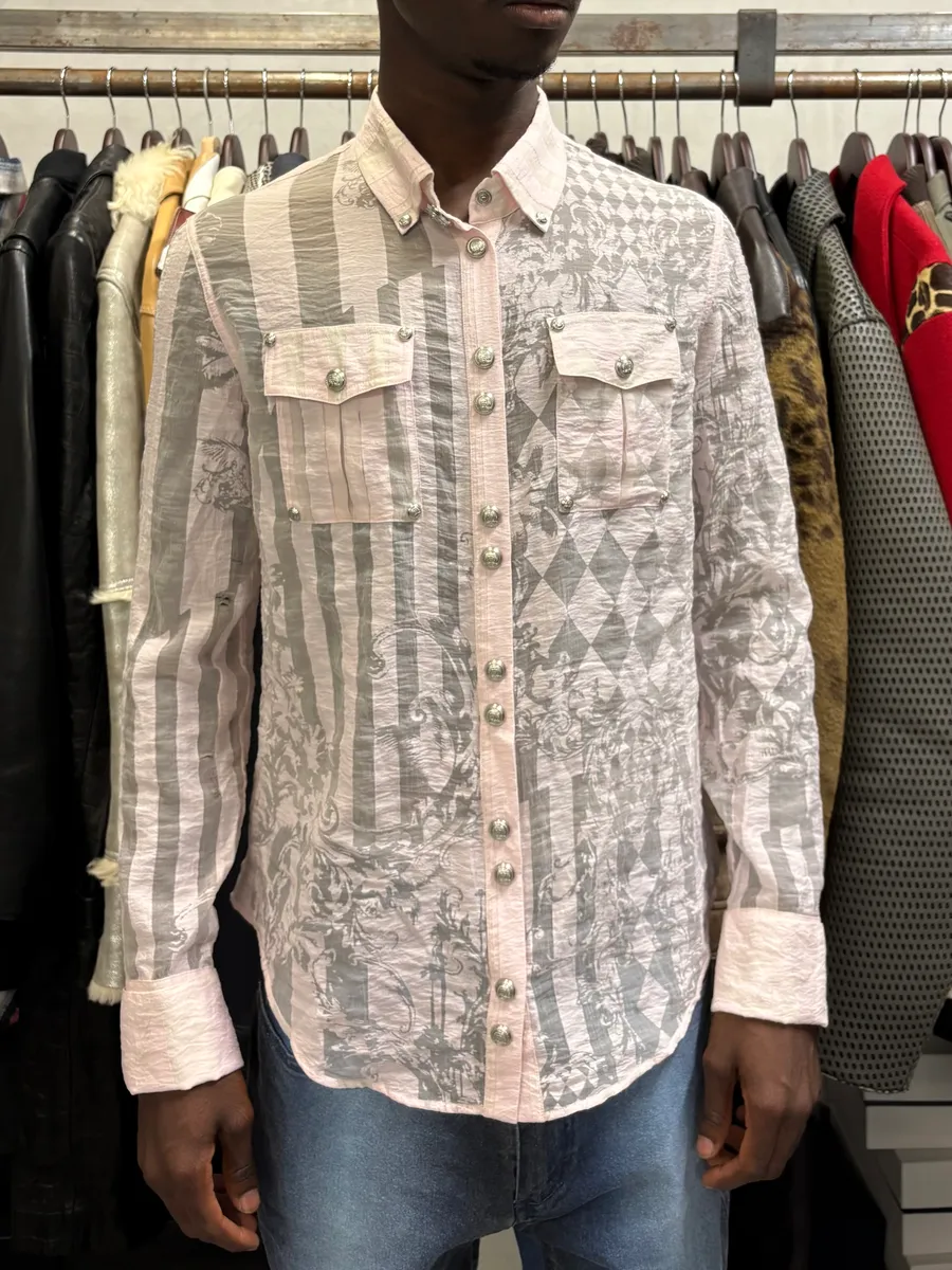 SS2020 Balmain Premium Buttoned Pink Transparent Blouse Shirt - Image 2