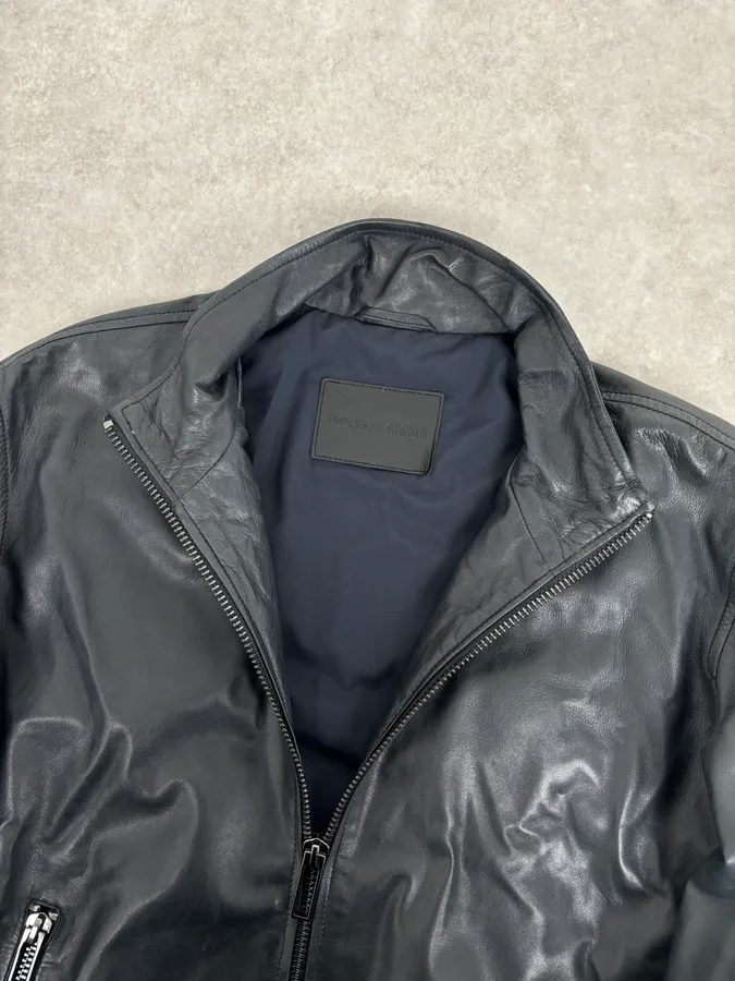 SS2020 Emporio Armani Black Leather Zip-Up Jacket - Image 8