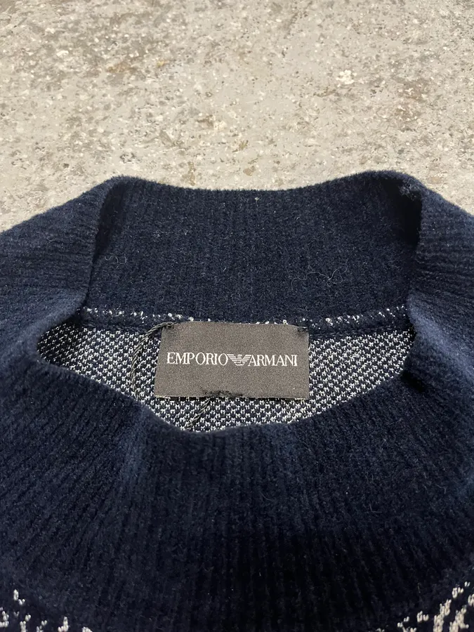 SS2020 Emporio Armani Mountain Landscape High Neck Navy Sweater - Image 8