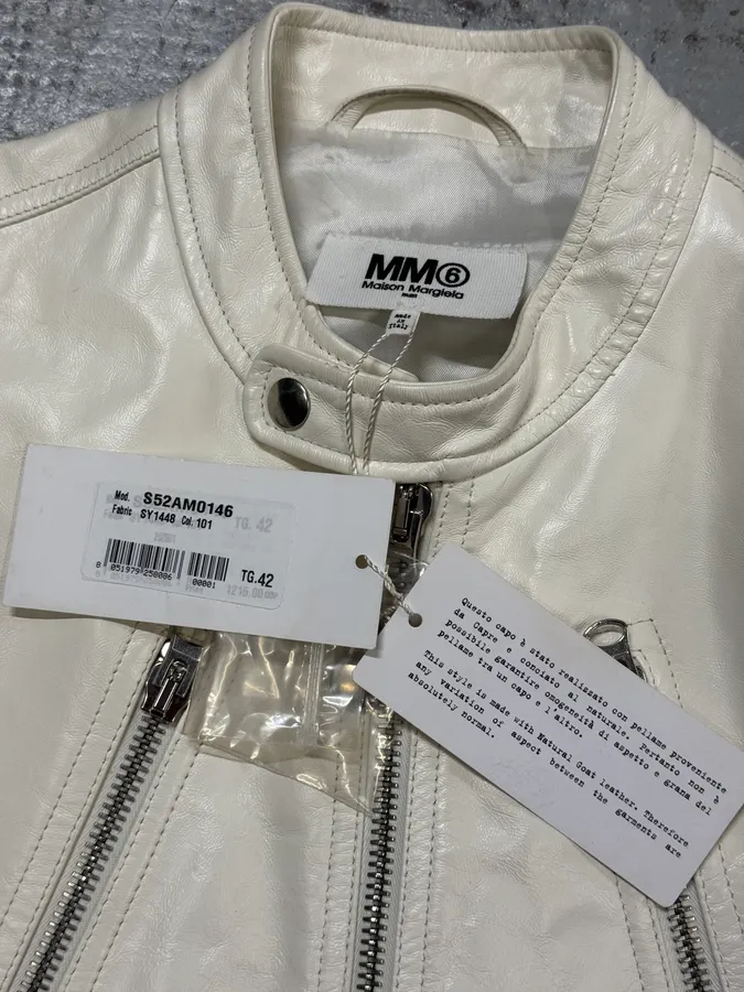 SS2020 Maison Margiela MM6 5 Zip White Leather Biker Jacket - Image 12