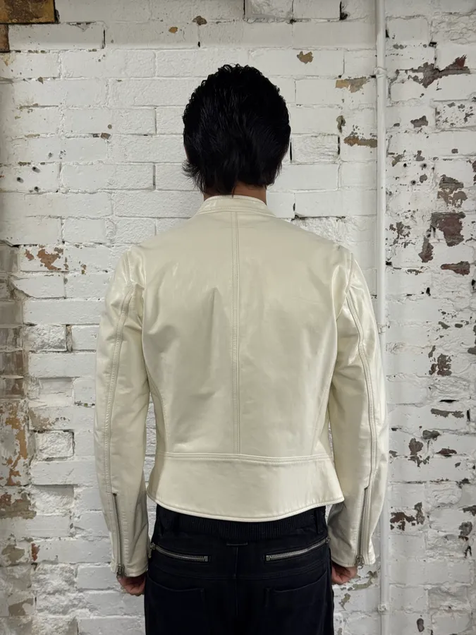 SS2020 Maison Margiela MM6 5 Zip White Leather Biker Jacket - Image 3