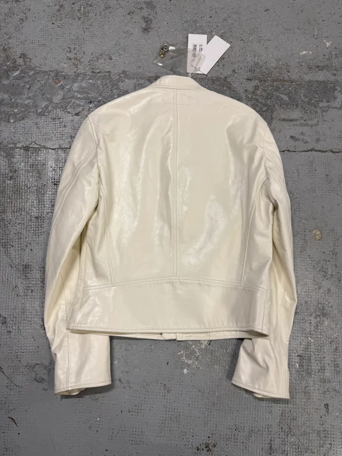 SS2020 Maison Margiela MM6 5 Zip White Leather Biker Jacket - Image 6