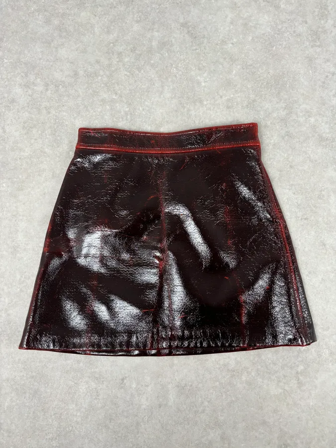 SS2020 Miu Miu Burgundy Leather Metallic Mini Skirt - Image 5