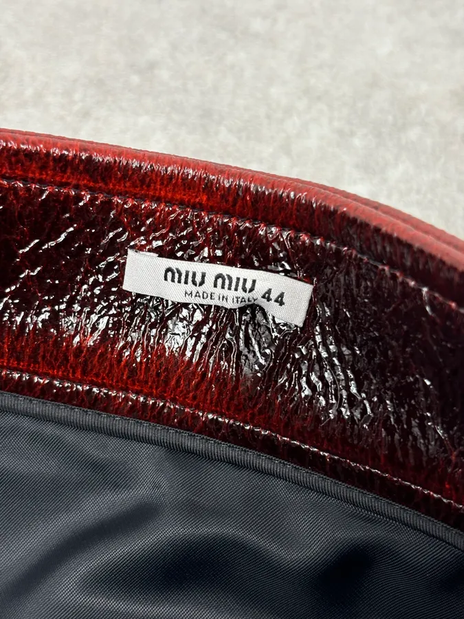 SS2020 Miu Miu Burgundy Leather Metallic Mini Skirt - Image 9