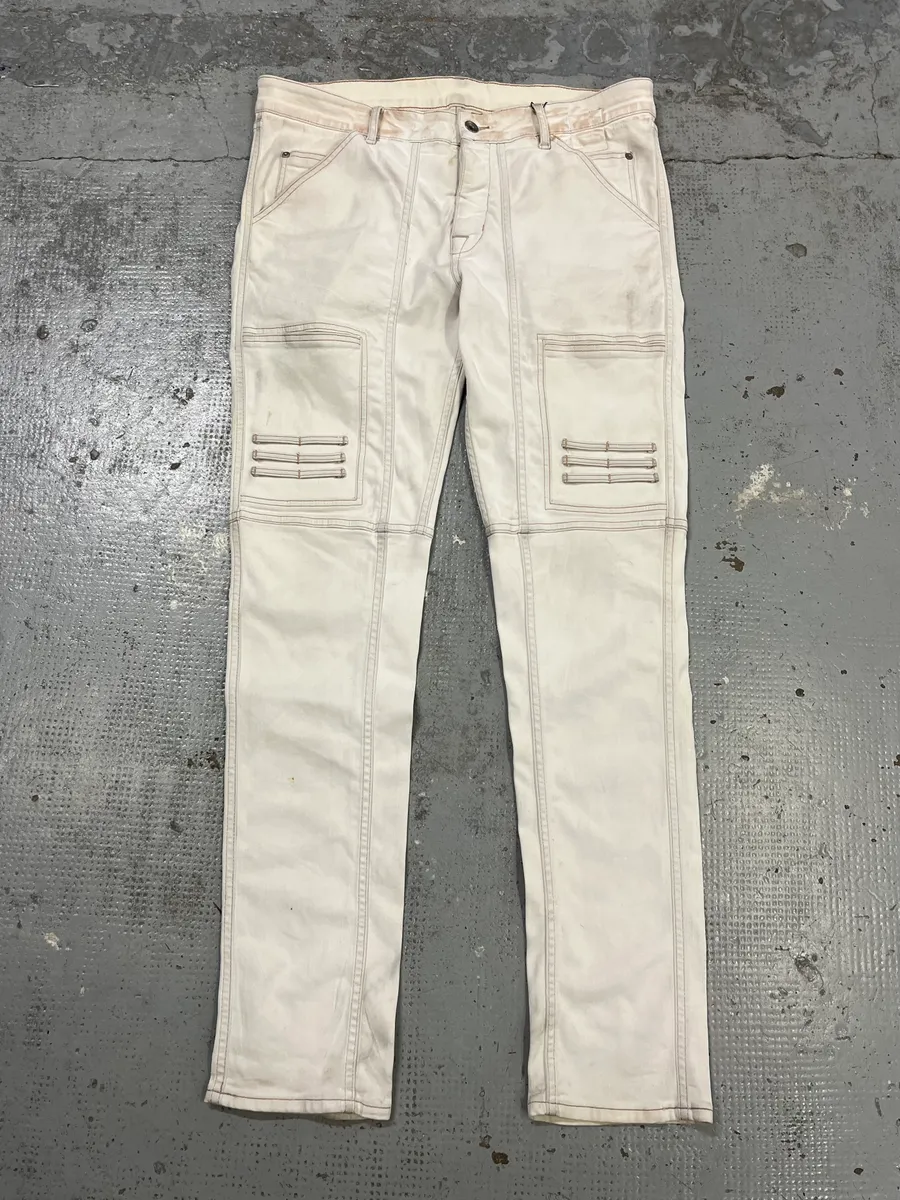 SS2020 Rick Owens White Avant-Garde Biker Slim Jeans - Image 5
