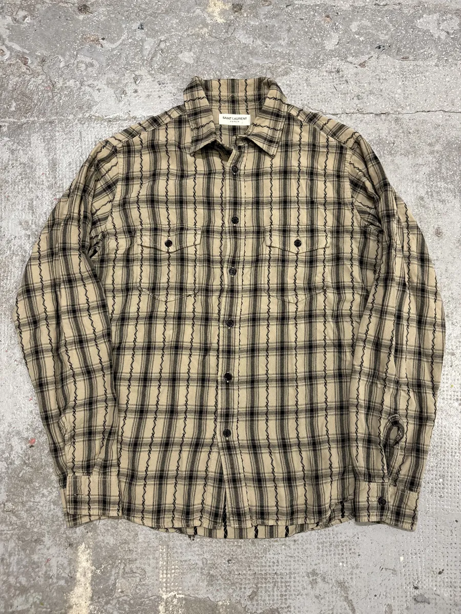 SS2020 Saint Laurent Beige Checkered Contemporary Button-up Shirt