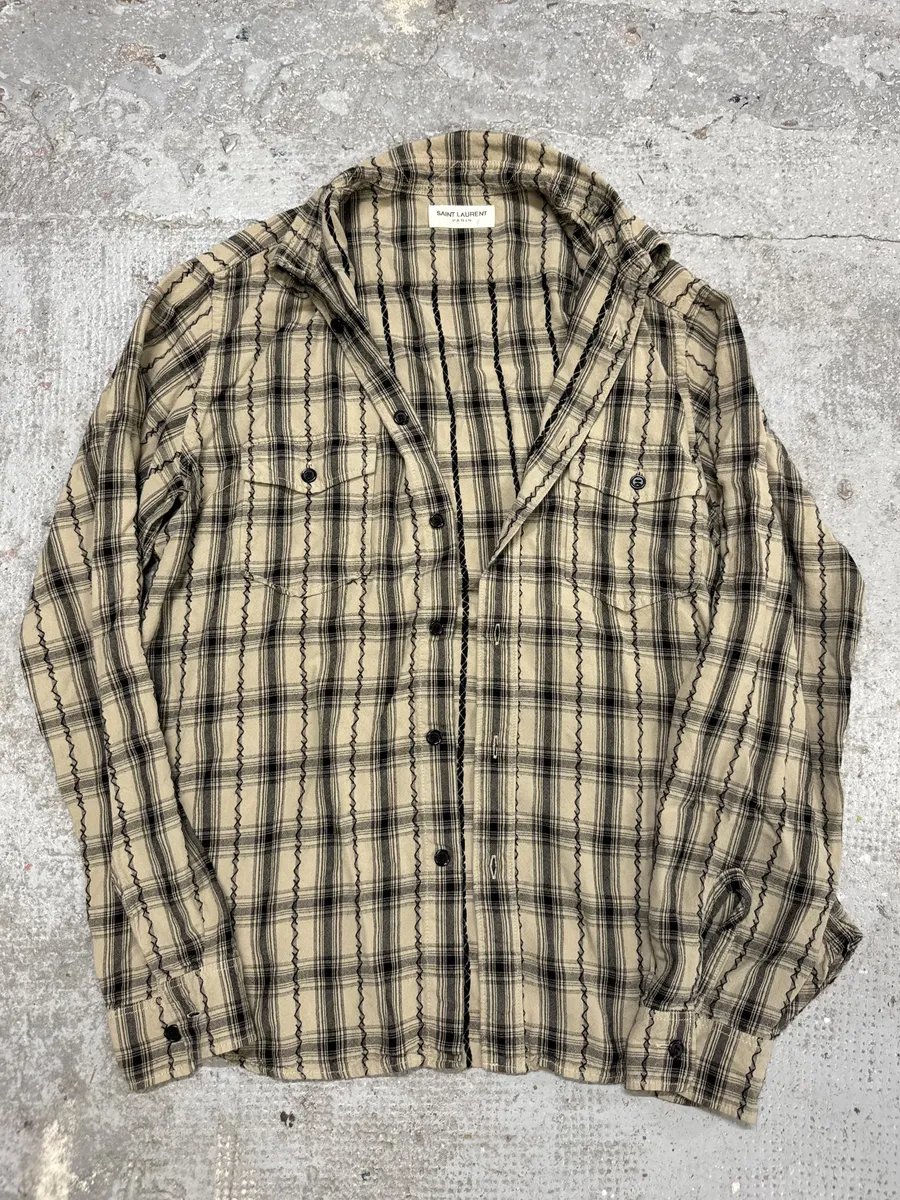 SS2020 Saint Laurent Beige Checkered Contemporary Button-up Shirt - Image 7