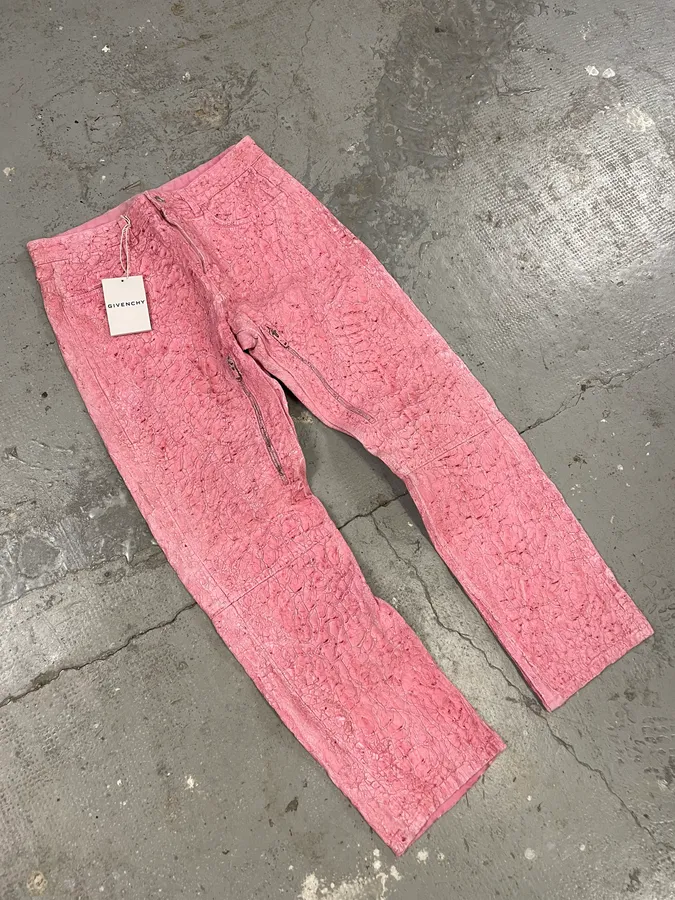 SS2021 Givenchy Pink Cracked Painted Leather Pants by Matthew Williams - Image 6