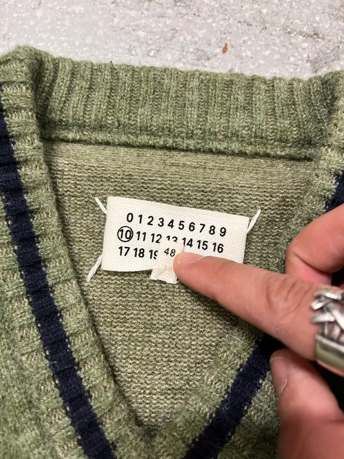 SS2021 Maison Margiela Olive V Neck Knit Wool Sweater - Image 10