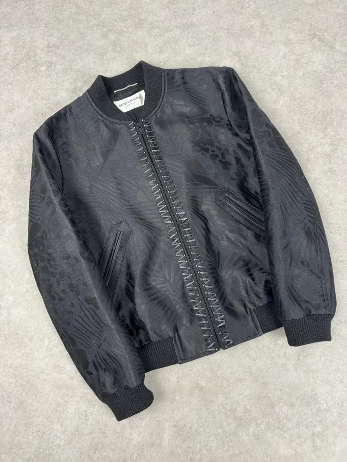 SS2021 Saint Laurent Black Nylon Ruched Zip Bomber Jacket - Image 4