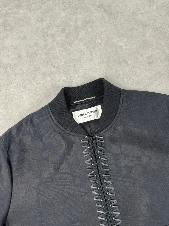 SS2021 Saint Laurent Black Nylon Ruched Zip Bomber Jacket - Image 5