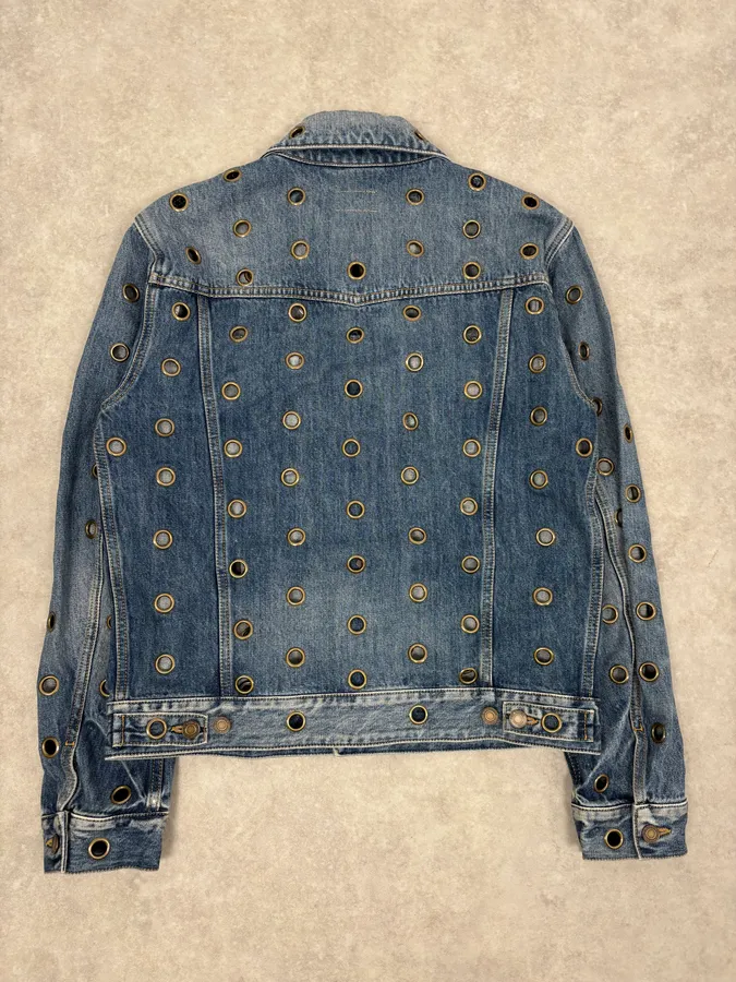 SS2021 Saint Laurent Light Blue Eyelet Denim Jacket - Image 6