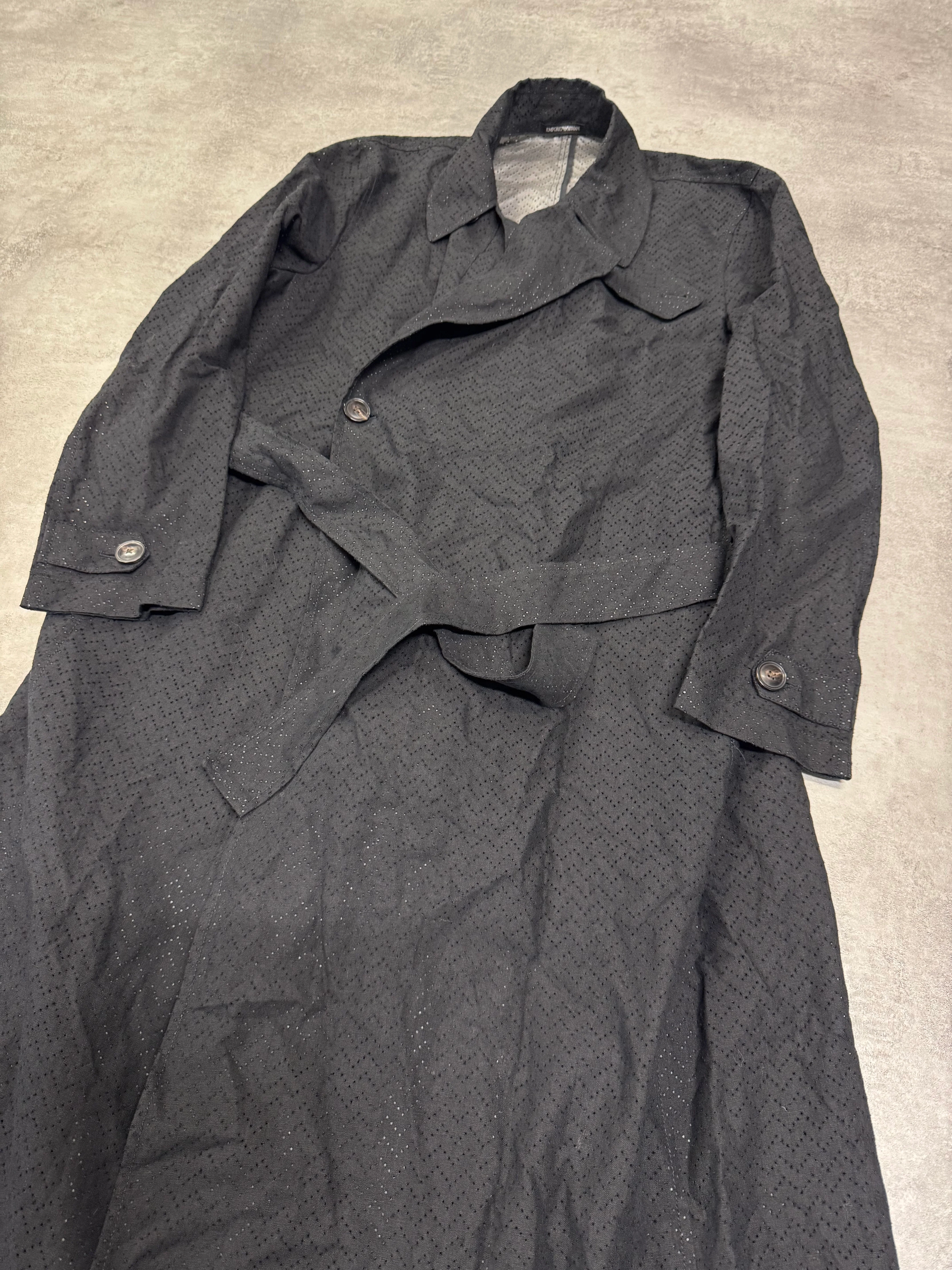 SS2022 Emporio Armani Black Linen Trench Coat - Image 3