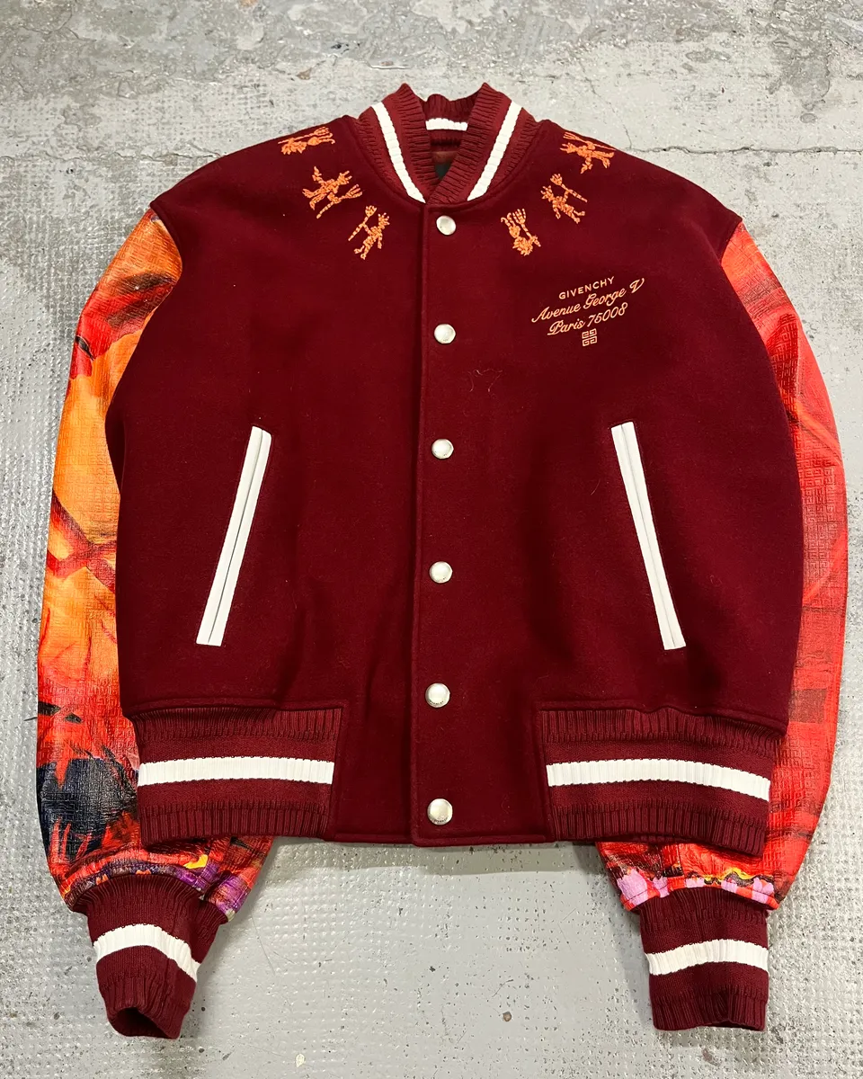 SS2022 Givenchy Josh Smith Demon Abstract Paint Orange Teddy Bomber Jacket - Image 4